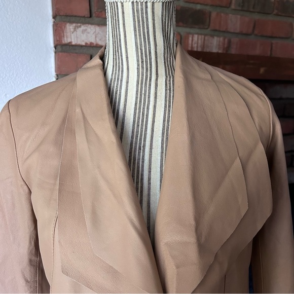 NWOT Soia & Kyo Cascading Open Front Lambskin Leather Jacket in Tan Sz XXS - Picture 3 of 13